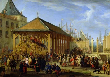 Jean-Baptiste Colbert (1651-90) Marquis de Seignelay und Louis Victor de Rochechouart (1636-88) Duc de Vivonne besuchen die Galeone 